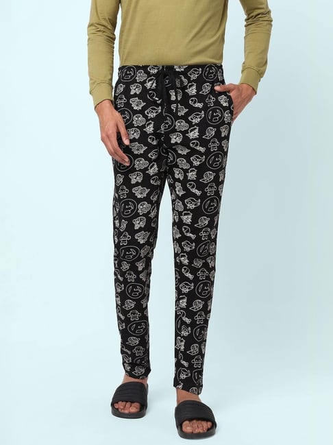 Ajile By Pantaloons Carbon Black Cotton Slim Fit Printed Lounge Pants-picture-37