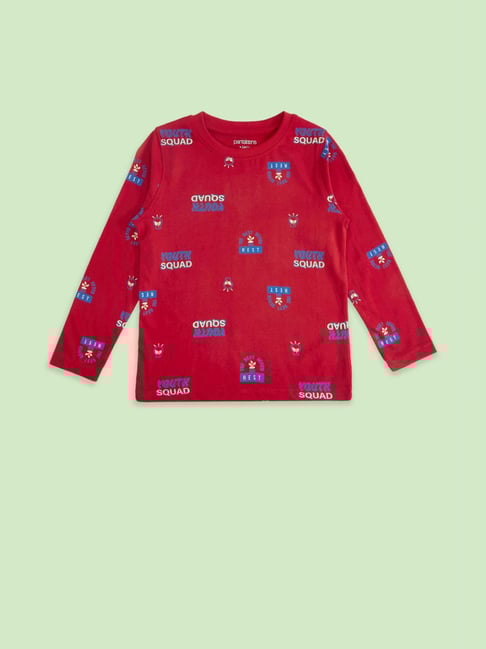 Pantaloons Junior Red Cotton Printed Full Sleeves T-Shirt-picture-34