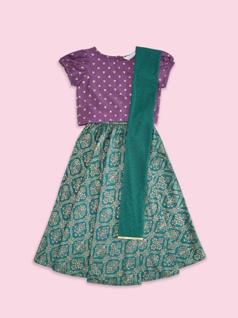 Akkriti by Pantaloons Kids Purple & Green Printed Lehenga Cholis-picture-47