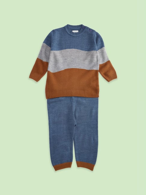 Buy Pantaloons Baby Blue Color Block Sweater Set for Boys Clothing