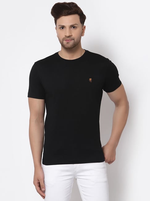 Red Tape Black Cotton Regular Fit T-Shirt