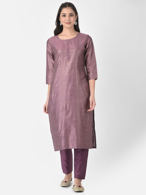 Span Purple Embellished Straight Kurta Price in India