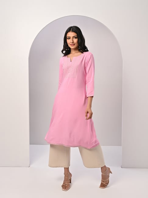 Rangita Pink Embroidered A Line Kurta Price in India