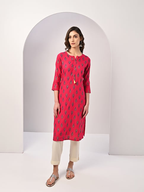 Rangita Fuchsia Printed Straight Kurta Price in India