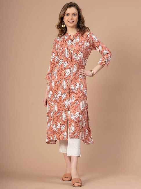 Mode by Red Tape Coral Rayon Printed Straight Kurta Price in India