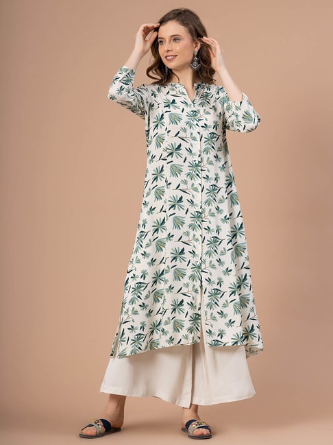 Mode by Red Tape Off White Rayon Floral Straight Kurta Price in India