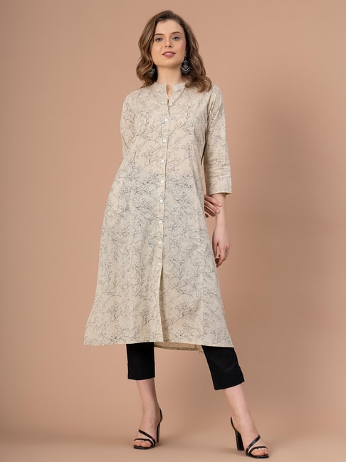 Mode by Red Tape Off White Cotton Floral A Line Kurta Price in India