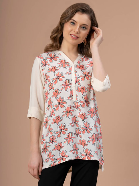 Mode by Red Tape Cream Floral Print Top Price in India