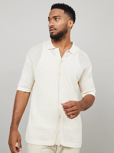 mesh♡ pattern KNIT shirt White ①