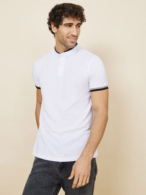 Styli Pique Polo with Stand Up Collar & Tipping Detail