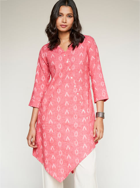 Global Desi Red Cotton Printed Tunic