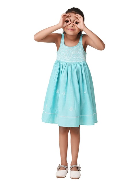 Girl's Light Blue Flutter Sleeve Linen Dress – cuteheads