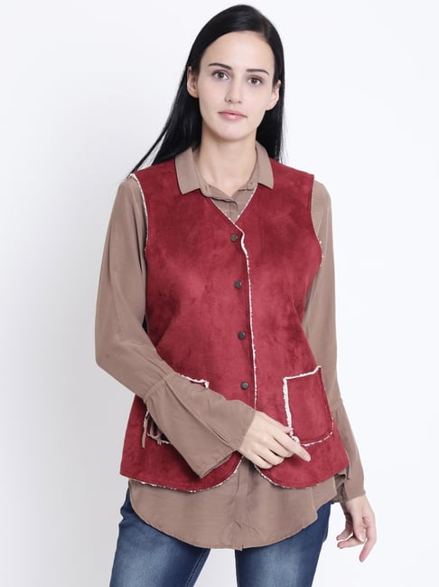 Crimsoune Club Maroon Sleeveless Vested Jacket-picture-20