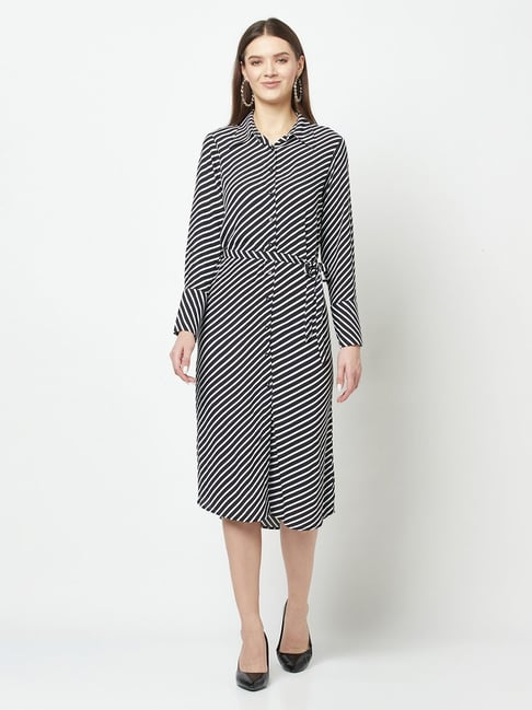 Crimsoune Club Black Striped A-Line Dress