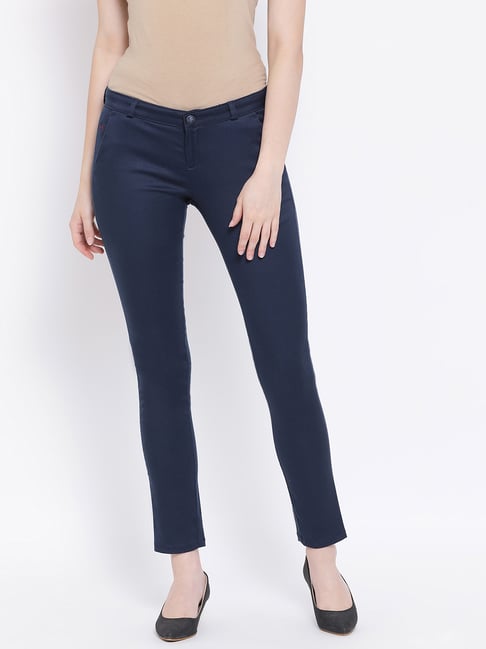 Crimsoune Club Navy Cotton Skinny Fit Trousers