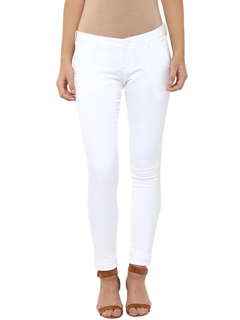 Crimsoune Club White Cotton Skinny Fit Trousers