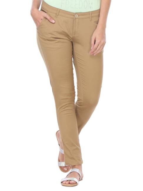 Crimsoune Club Beige Cotton Slim Fit Trousers