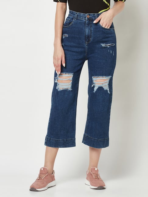 Crimsoune Club Blue Cotton High Rise Jeans