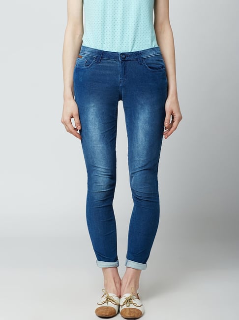 Crimsoune Club Blue Cotton Mid Rise Jeans