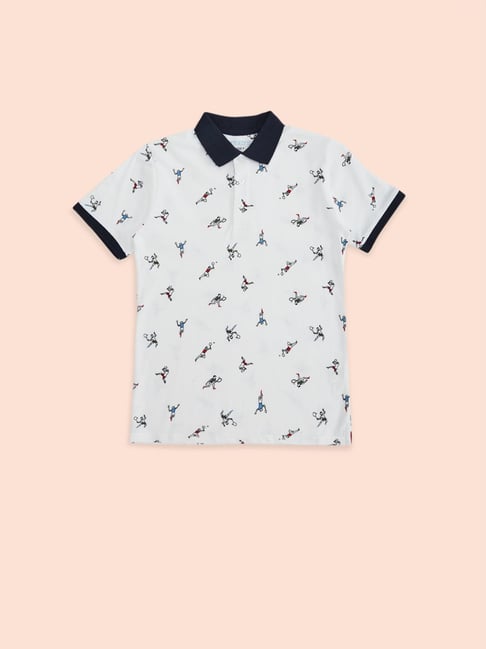 Pantaloons Junior White Cotton Printed Polo T-Shirt-picture-48