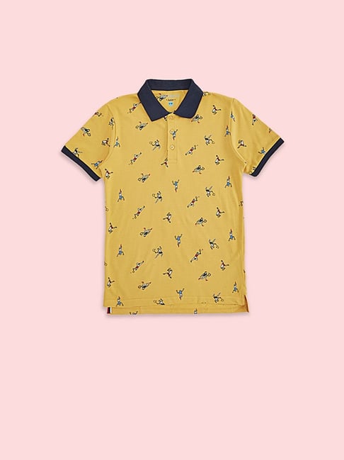 Pantaloons Junior Mustard Cotton Printed Polo T-Shirt-picture-37