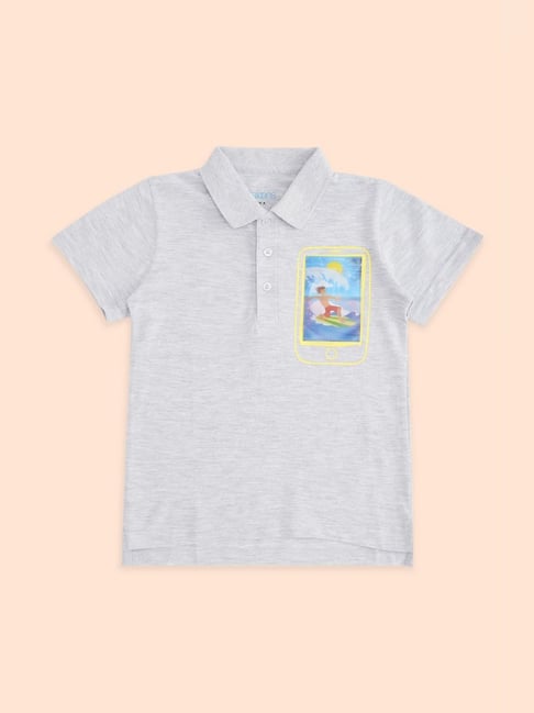 Pantaloons Junior Grey Cotton Printed Polo T-Shirt-picture-36