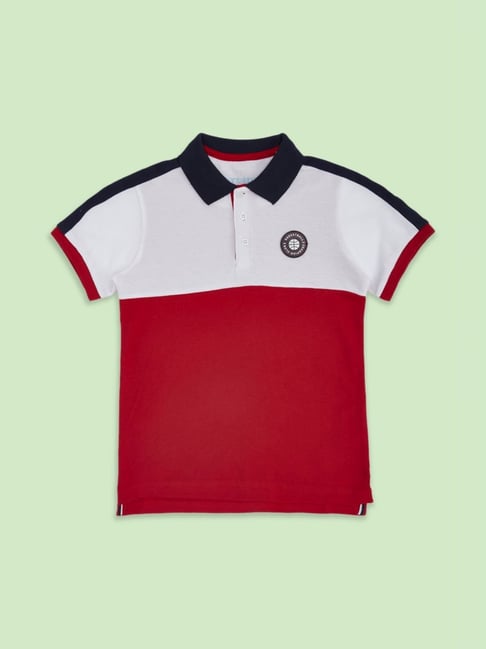 Pantaloons Junior Red & White Cotton Color Block Polo T-Shirt-picture-28