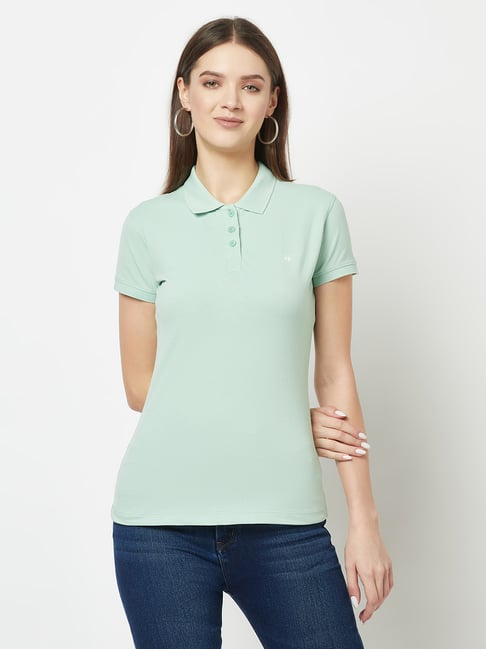 Crimsoune Club Mint Green Cotton Polo T-Shirt