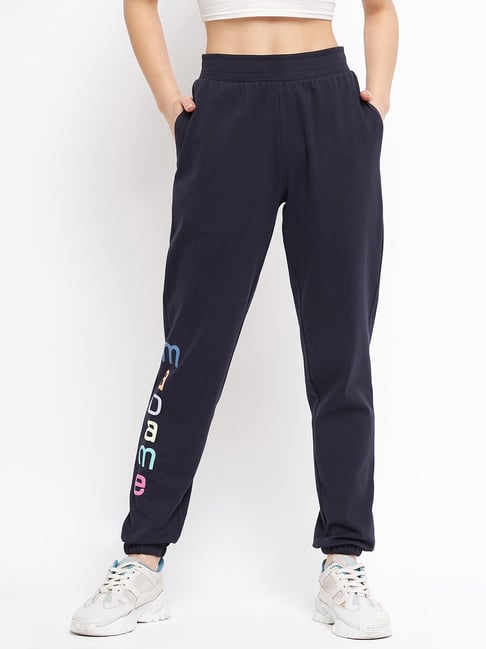 MADAME Navy Printed High Rise Joggers