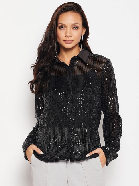Camla by MADAME Black Embellished Shirt Price in India