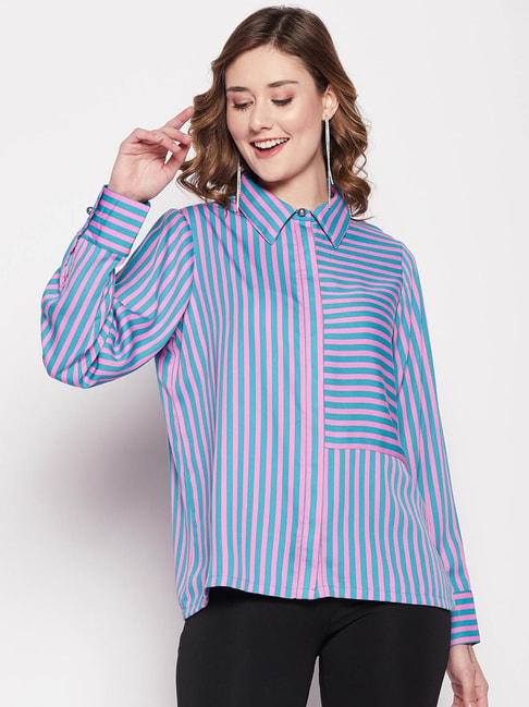 Camla by MADAME Blue & Pink Striped Shirt Price in India