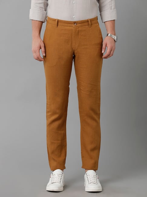 Men's Brown Striped Cotton & Linen High Waisted Trousers - 40 Colori