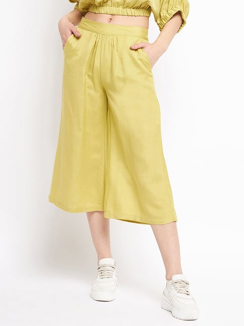 MADAME Green Flared Fit Mid Rise Culottes