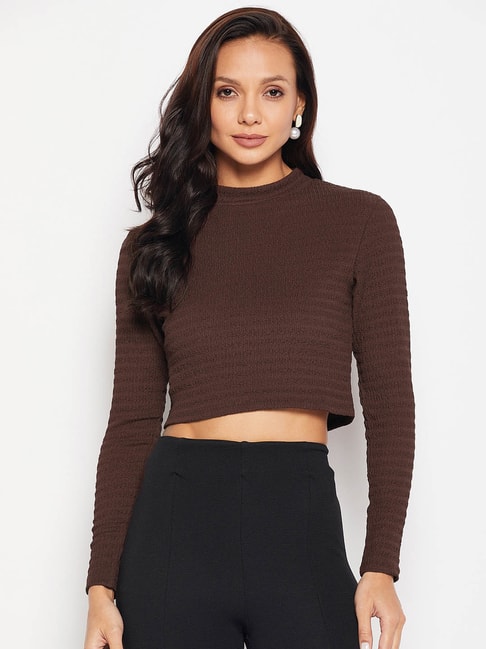 Camla by MADAME Brown Knitted Crop Top Price in India