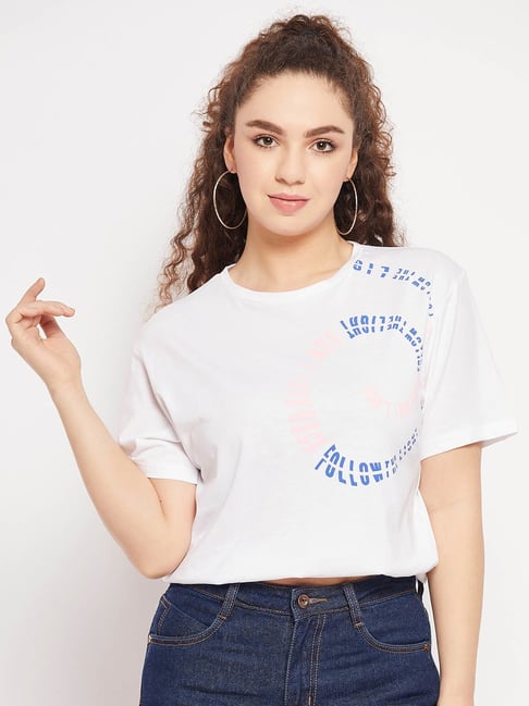 MADAME White Graphic Print Top Price in India