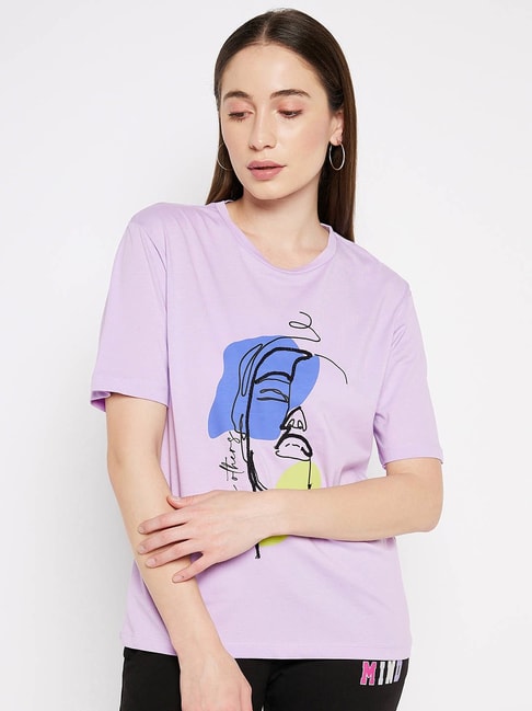 MADAME Mauve Cotton Printed T-Shirt Price in India