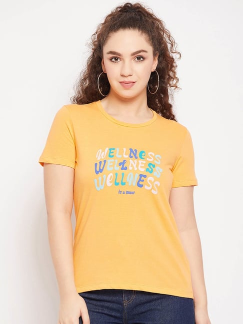 MADAME Orange Graphic Print T-Shirt Price in India