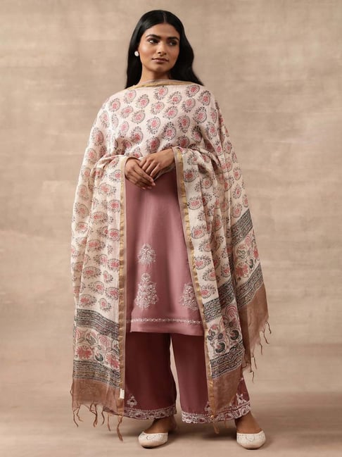 Folksong by W Off-White Cotton Printed Dupatta