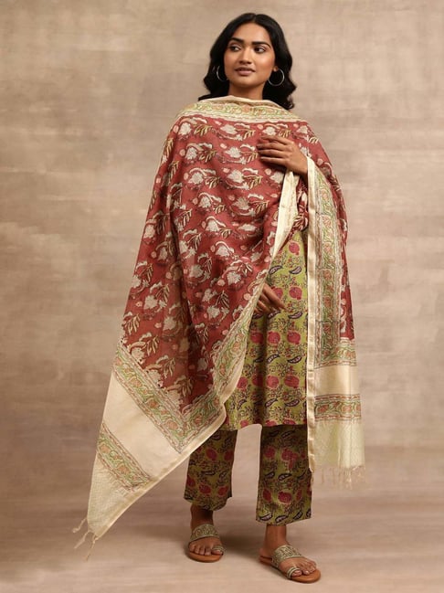 Folksong by W Rust & Brown Cotton Printed Dupatta