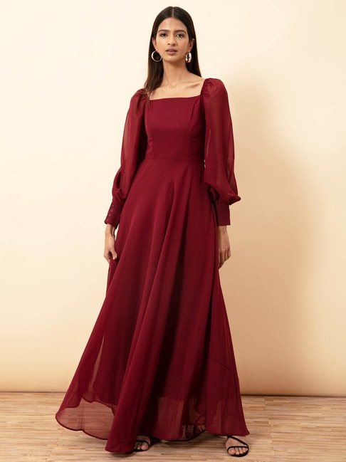 Crystal Renn Vintage Burgundy Satin Formal Gown - Xdressy