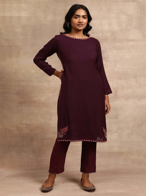 Boat Neck Embroidered Work Short Kurti Top Free Delivery India
