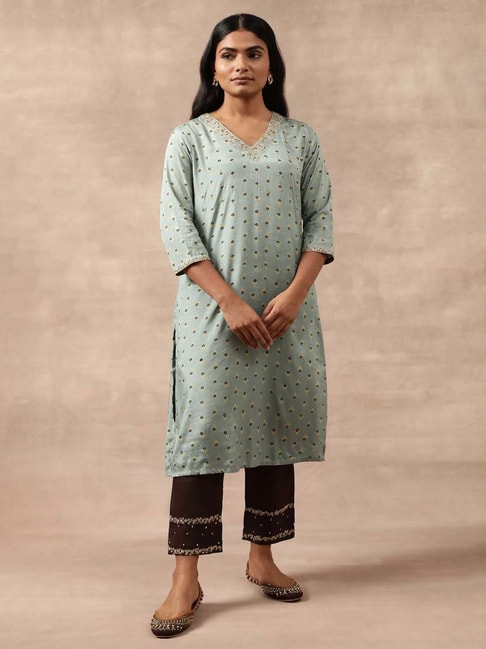 Folksong by W Blue Printed A Line Kurta Price in India