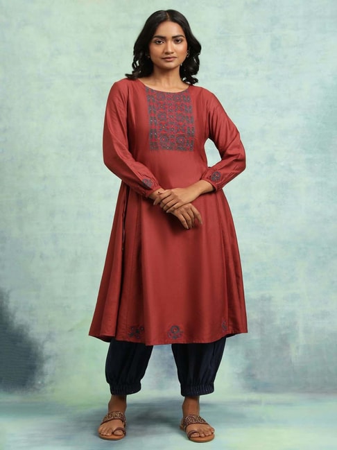 Folksong by W Red Embroidered Flared Kurta Price in India