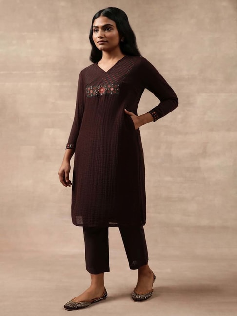 Folksong by W Brown Embroidered Straight Kurta Price in India