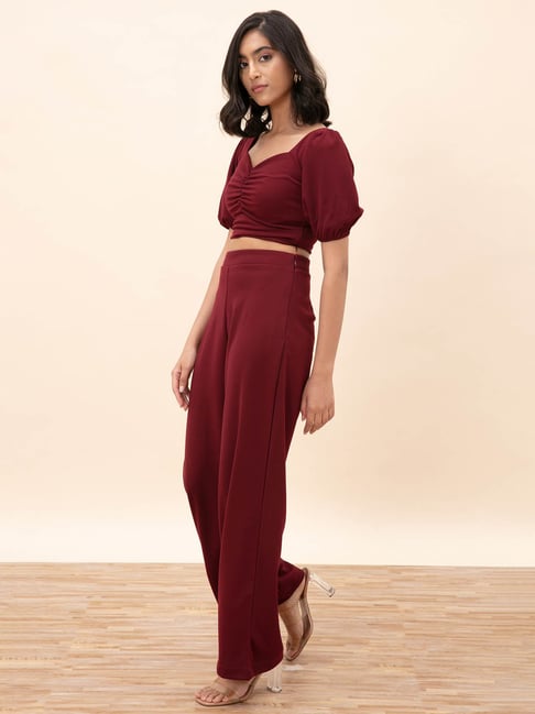 Twenty Dresses Maroon Style Becomes You Crop Top With Pants