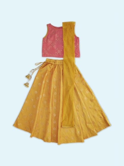 Buy Aarika Kids Green & Rani Pink Lehenga, Choli with Dupatta for Girls  Clothing Online @ Tata CLiQ