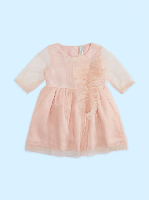 Pantaloons Baby Peach Cotton Applique Dress