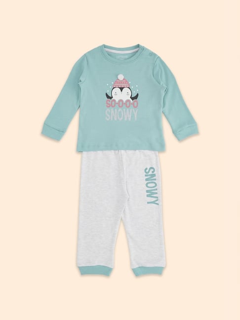 Pantaloons Baby Blue & White Cotton Printed Full Sleeves T-Shirt Set-picture-17