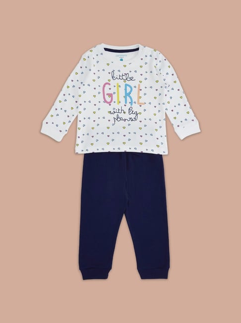 Pantaloons Baby White & Blue Cotton Printed Full Sleeves T-Shirt Set-picture-32