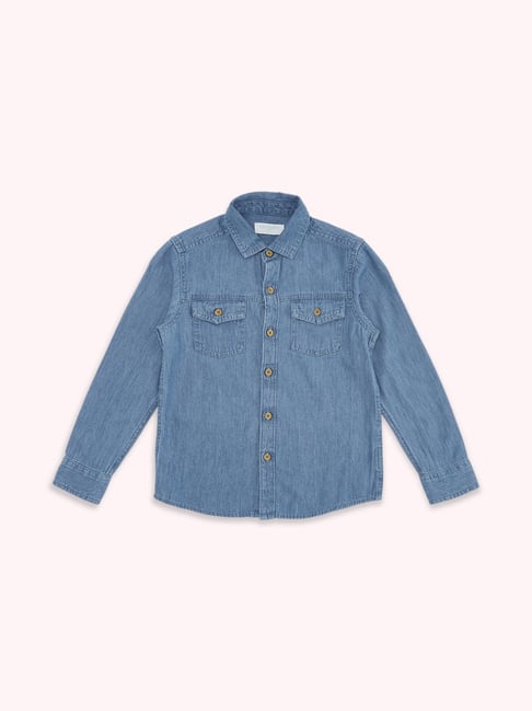 Pantaloons Junior Indigo Blue Cotton Printed Full Sleeves Shirt-picture-15